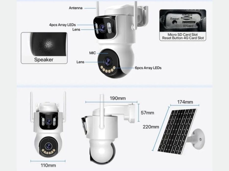 Camera supraveghere dubla cu sim 4G acumulator panou solar ip