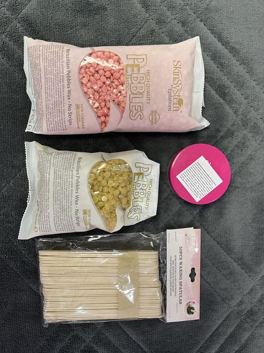 Перли восък за епилация, пудра преди кола маска и шпатули за кола маск