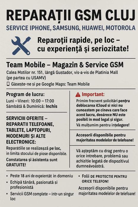 Reparații telefoane pe loc! – Cluj – iPhone, Samsung, Honor, Motorola