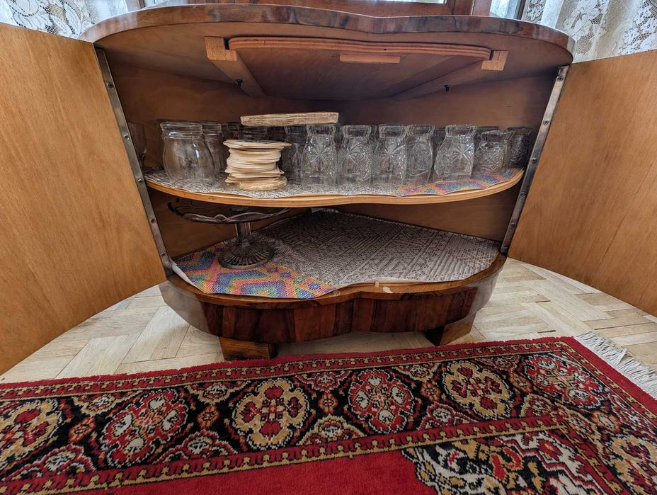 Vitrină-bar de colț vintage, stil Art Deco/interbelic