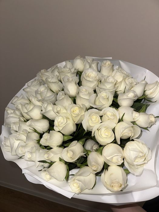 Белые розы 55 штук