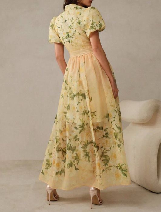 Rochie eveniment galben cu flori