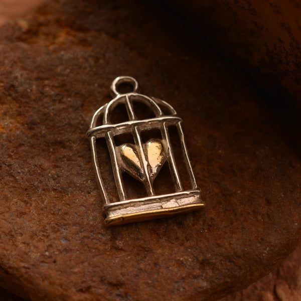 Сребърен медальон 925 „Сърце в клетка“ със златен акцент