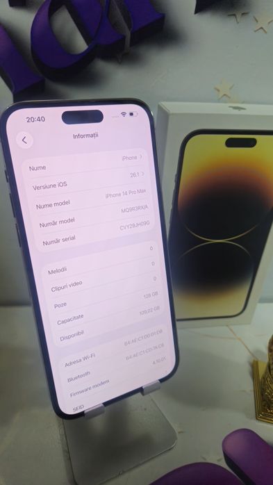 iPhone 14 PRO MaX 5G Gold 128GB Baterie Originală:86%.Preṭ fix!