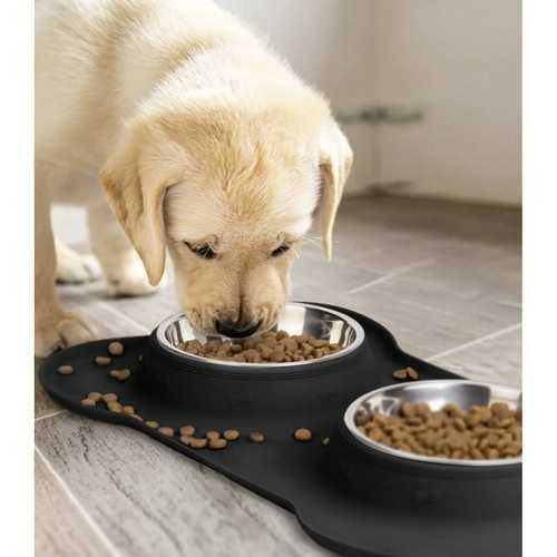 2 бр. Купички за куче/коте, неръждаема стомана + силиконова подложка