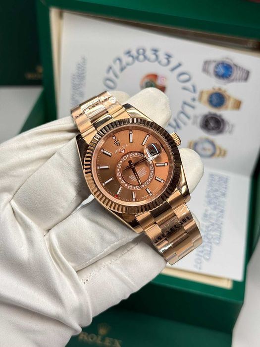 Rolex Sky-Dweller Chocolate Dial Fluted Bezel Oyster Bracelet 42mm