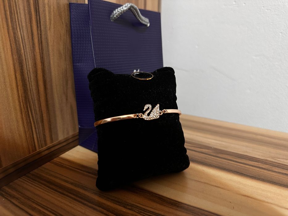 Brățară Swarovski lebădă pietre albe rose gold