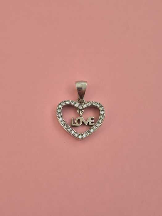 Pandantiv Inimă LOVE Argint 925 cu Zirconiu - Stare Excelentă
