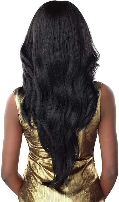 Kinky чуплива синтетична черна перука 75 см