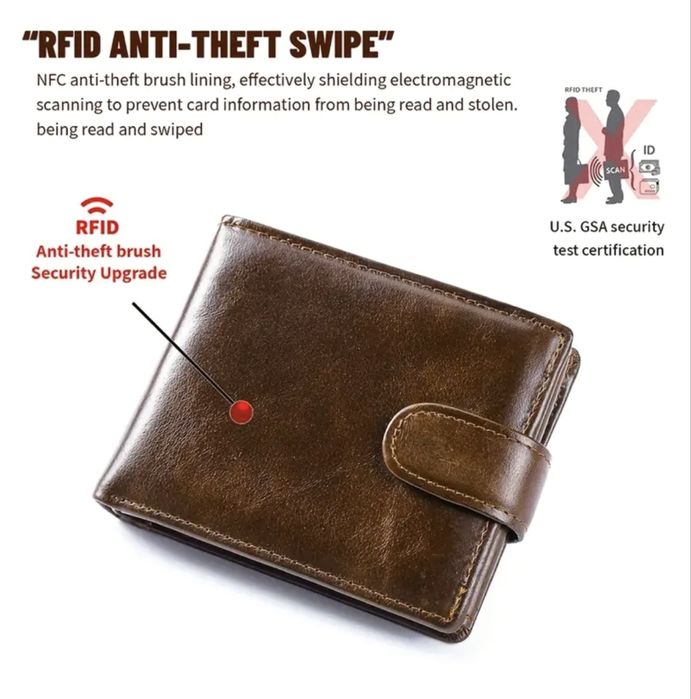 Мъжки защитени RFID кожени портфейли/Модерни и удобни в черно и кафяво