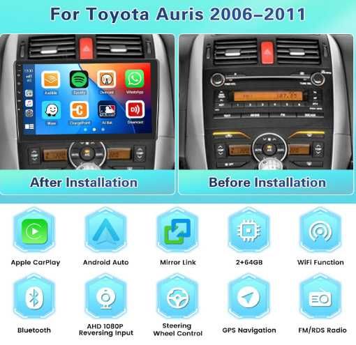 FULUKU мултимедия за Toyota Auris 2006 до 2011, 2+64GB, Android 13