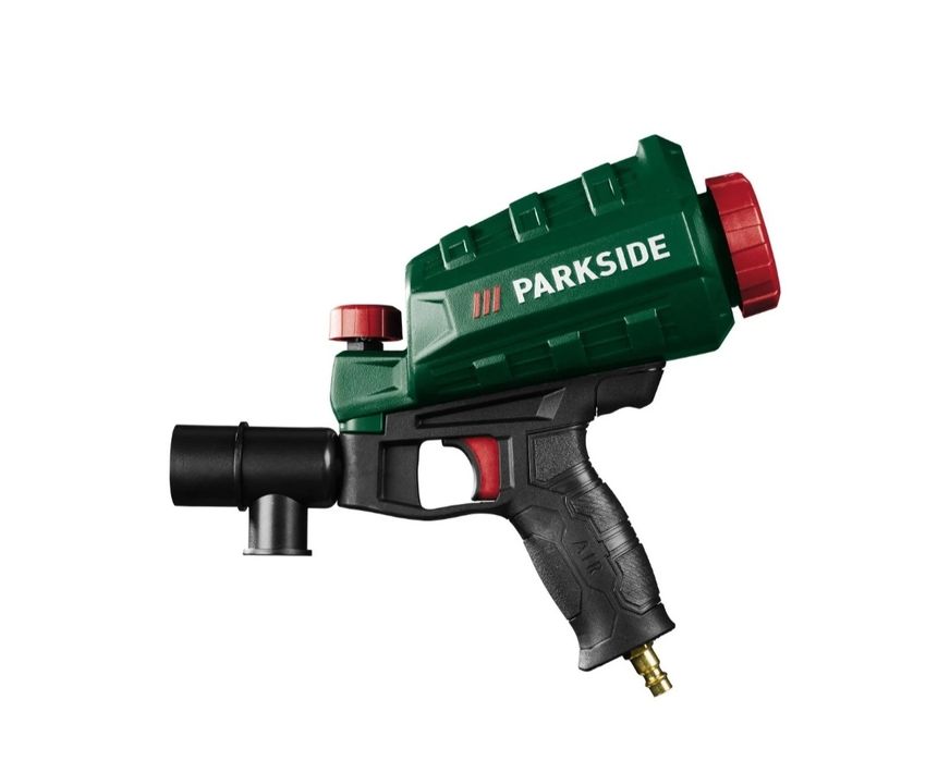 Пневматичен пясъкоструен пистолет Parkside PDSP 1000 Е6 с включени накрайници и 2кг пясък