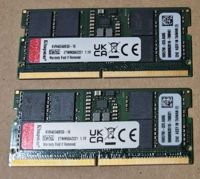 Kingston 32GB DDR5 4800MHz KIT 2 x 16GB КИТ  PC5 SODIMM Ram рам памет за лаптоп содим