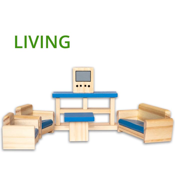 Casuta de papusi cu mobilier din lemn, asamblare fara unelte in 6 pasi