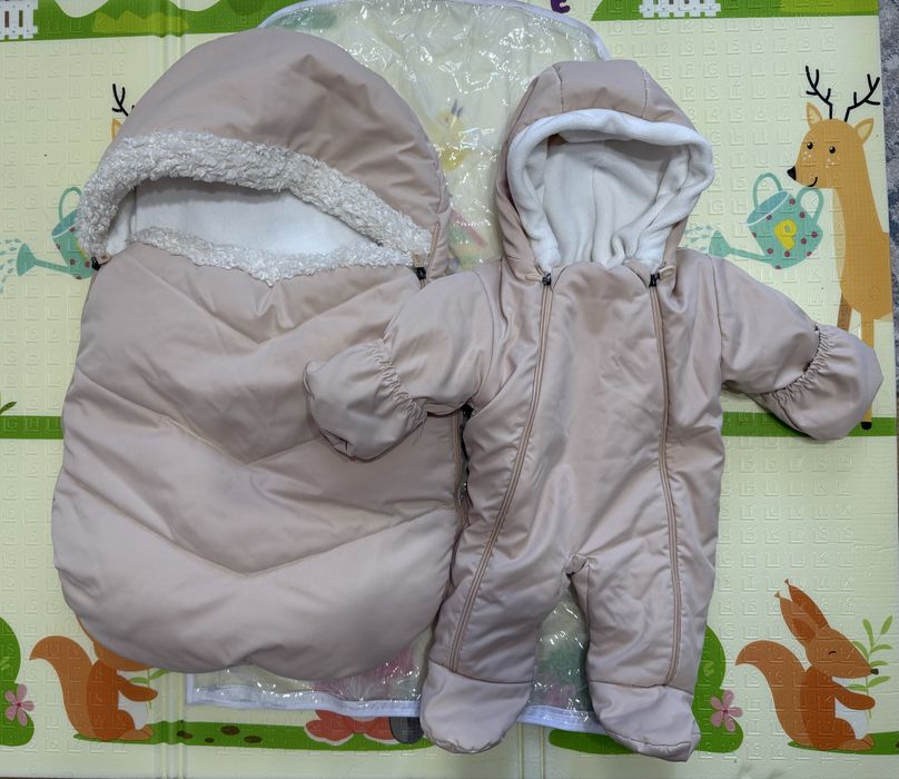 Зимний конверт-кокон и комбинезон на выписку