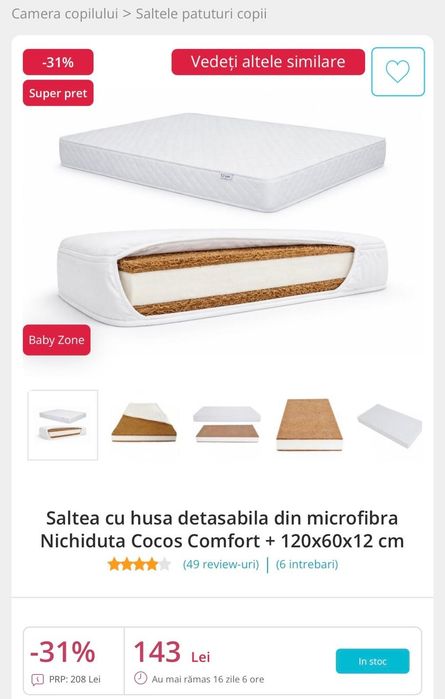 Pătuț fag + saltea cocos