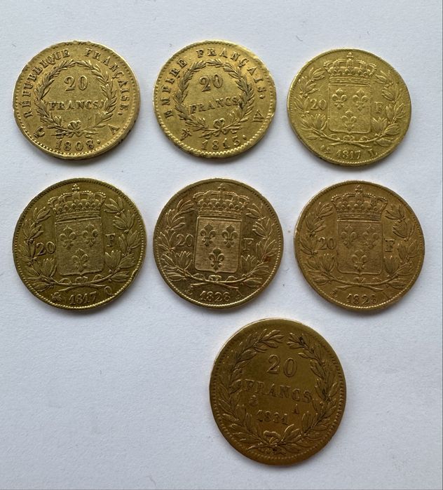 Златна Монета Франция 20 Франка Наполеон I, Луи XVIII, Шарл X, Луи Фил