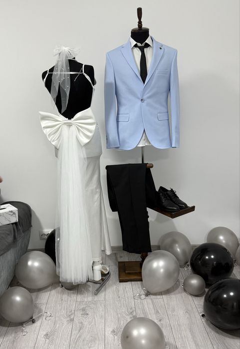 Funda alba din satin+voal accesoriu rochie