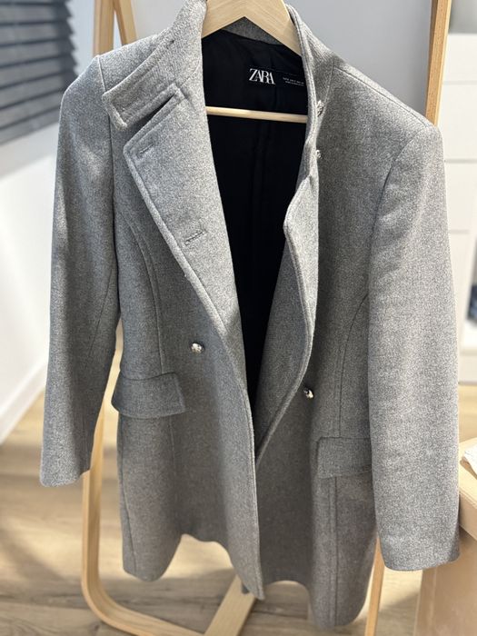 Дамско елегантно палто – сиво, двуредно