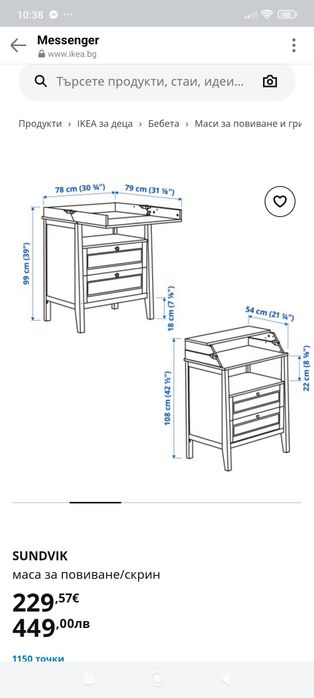Повивалник,маса за повиване,скрин Sundvik
