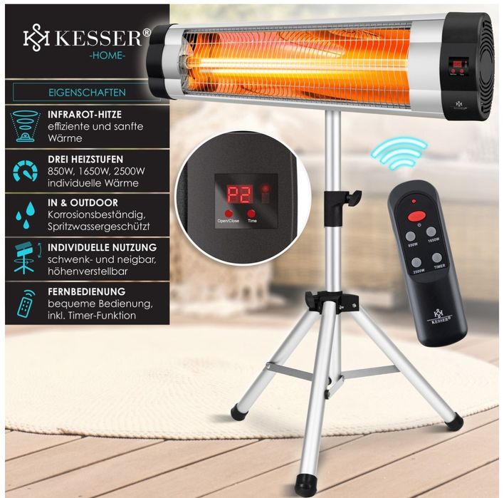 Инфрачервен нагревател KESSER 2500 вата с 3 степени и регулируема в-на