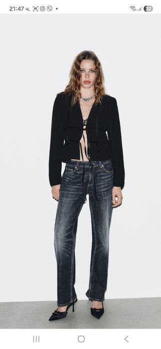 Кадифен топ нов с връзки Zara