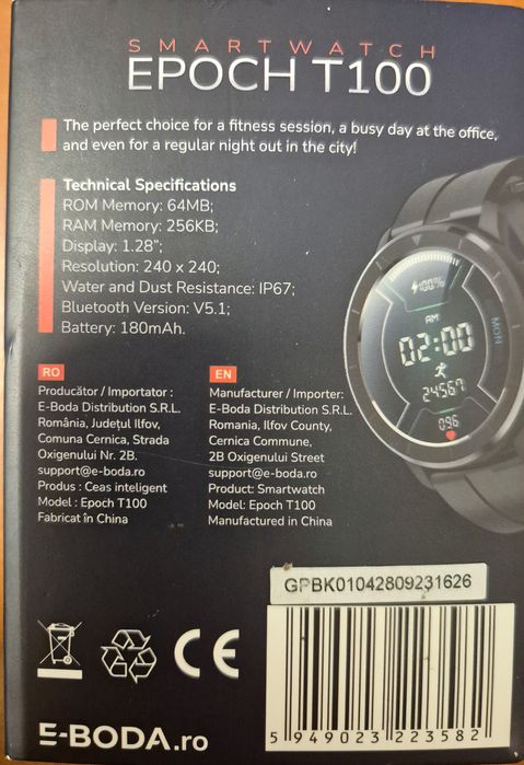 Ceas inteligent Smartwatch E-Boda Epoch T100 nou  garanție bon fiscal