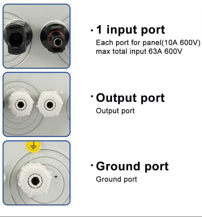 Cutie combinatoare pentru panouri fotovoltaice 1 intrare 1 ieșire 1 șiruri panouri solare  15A 500V DC,IP 65