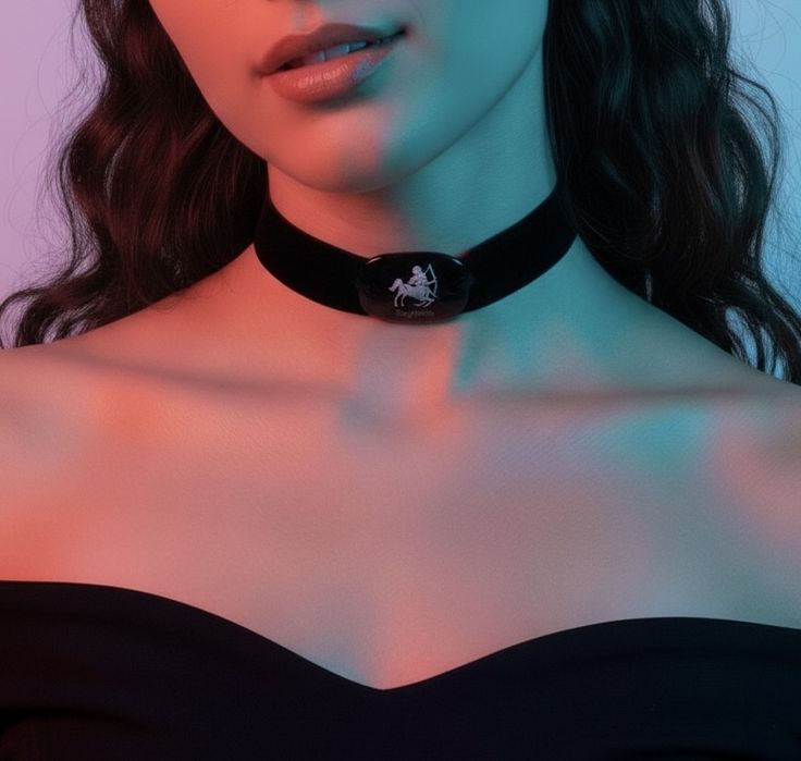 Choker din catifea neagră cu pandantiv Zodia Săgetător reglabil