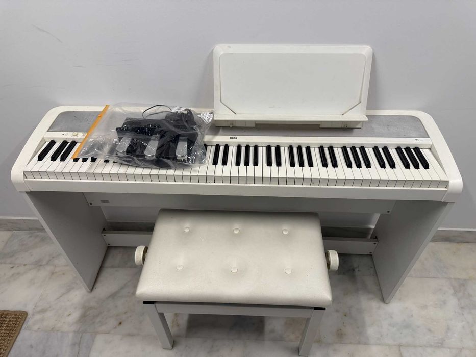 Pian Digital cu Stativ Korg B1SP-WH cu Scaun Korg PC-770-WH inclus