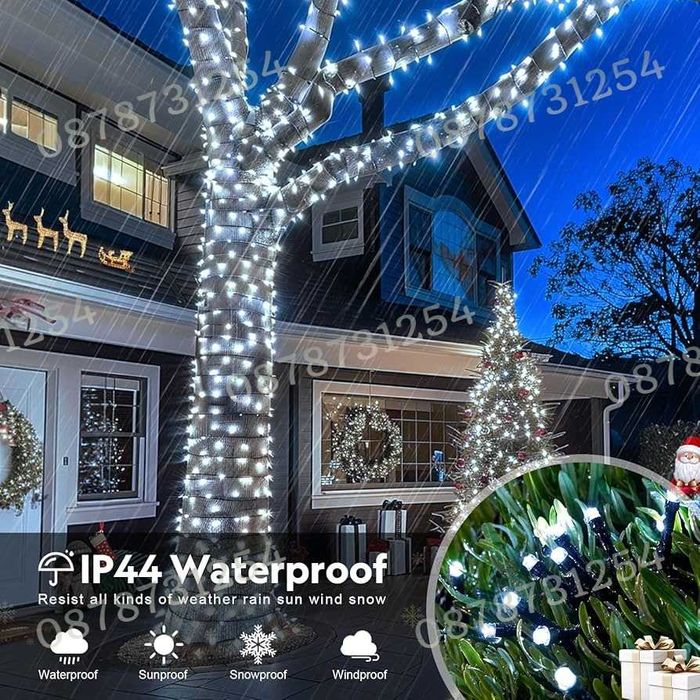 Верига 50м с 250бр светещи коледни лампички 3 цвята 8 режима светене