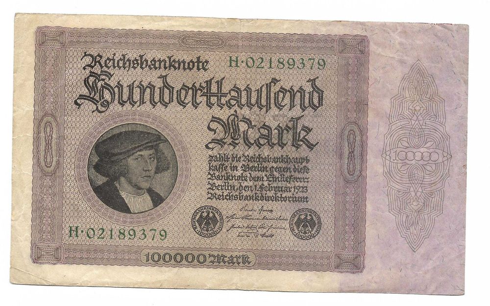 Super bancnota veche Deutsches Reich 100000 Mark 1923 numismatica