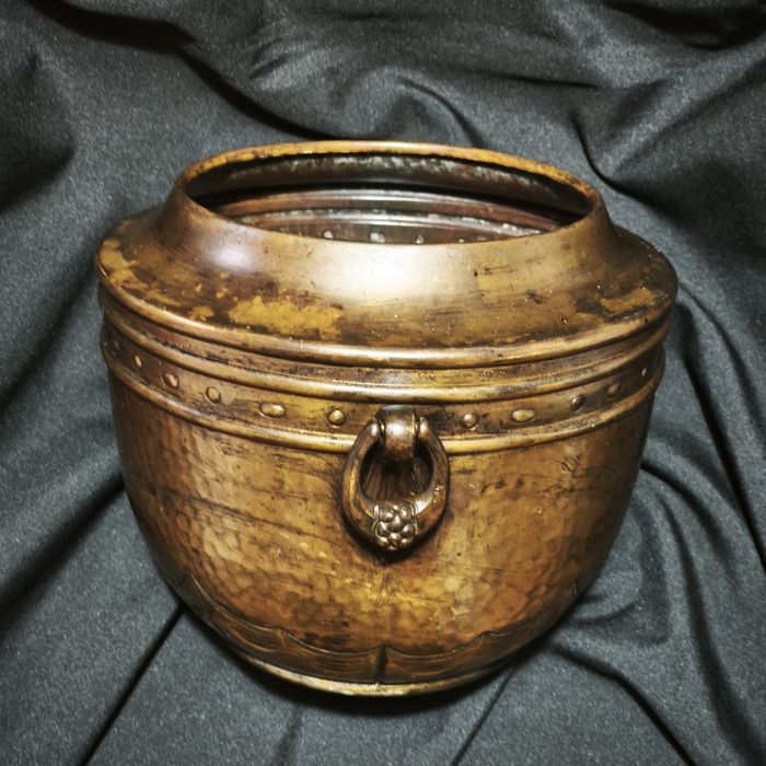 Vas vechi 10 litri jardiniera din alama decor vintage rustic