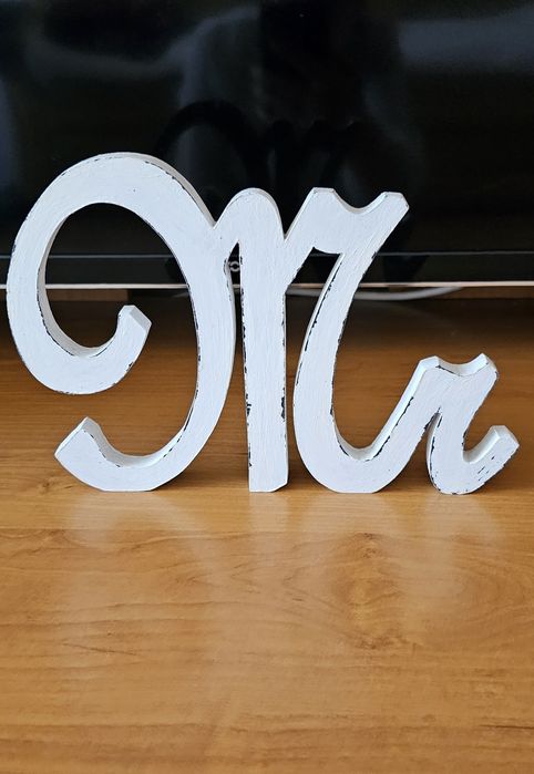 Ornamente nunta MR & MRS din lemn