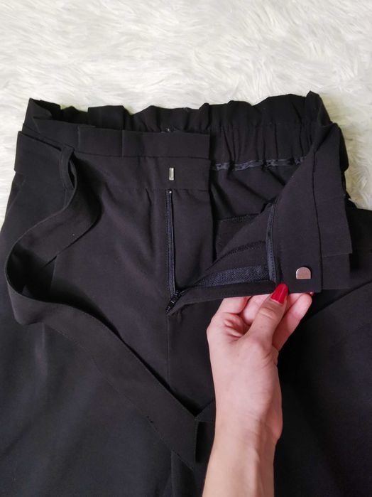 Pantaloni eleganti paperbag talie inalta negri marimea 32 XXS