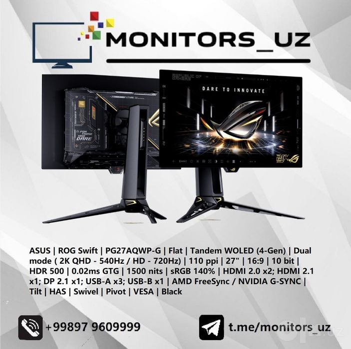 [NEW] монитор ASUS ROG PG27AQWP OLED 720Hz