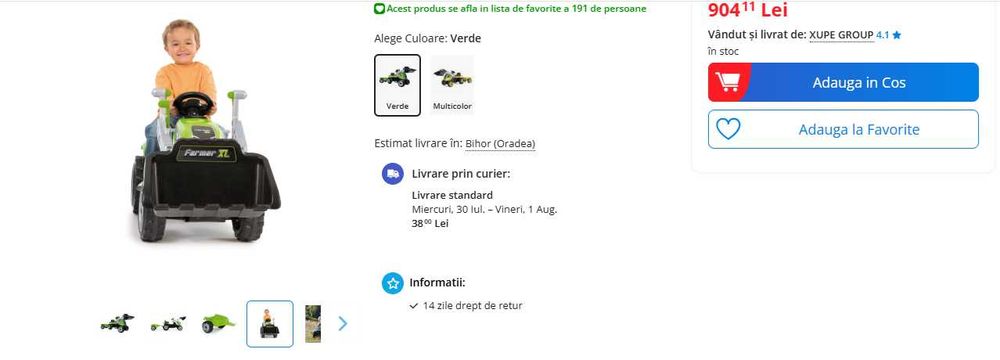 Tractor Smoby Farmer Max cu remorca, stare buna, foarte putin folosit