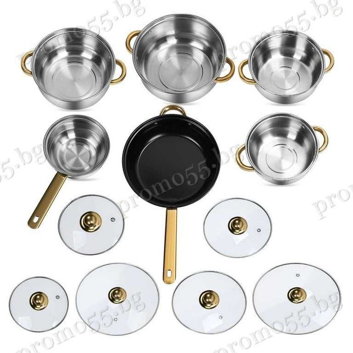 Комплект Тенджери за Готвене от 12 Части за Всички Видове Котлони