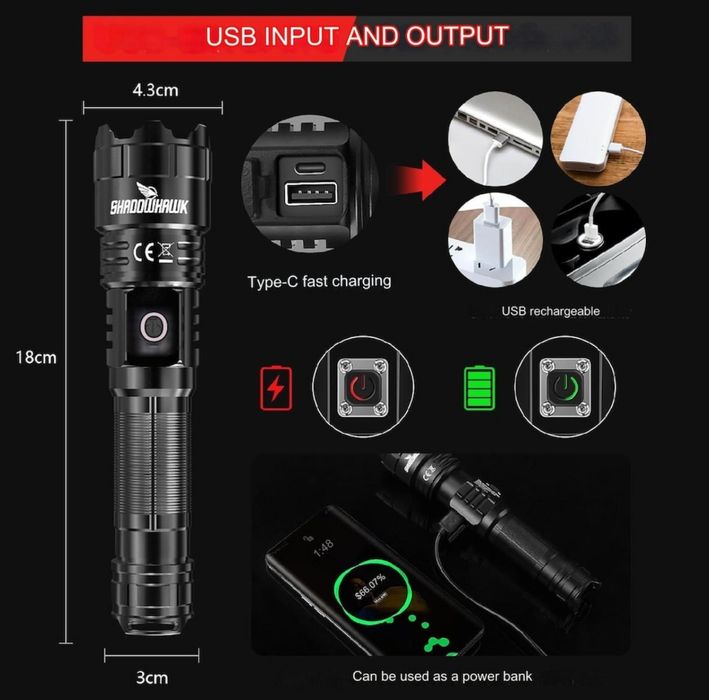 Фенер професионален тактически марка Shadowhawk,