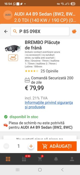 Plăcute frana BREMBO  audi B8.5 -B9