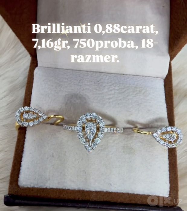 Бриллиантами 0,88carat 7,16gr, 18-размер, 750проба.