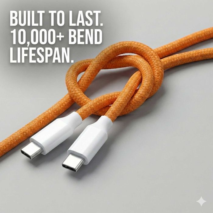 Cablu USB-C la USB-C 60W, Wyred by Monga, 1m, Împletit, Portocaliu NOU