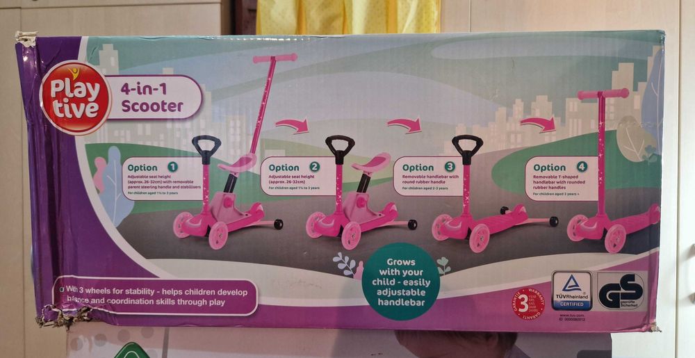 4 in 1 Scooter, trotineta, roz, 1,5-3+ ani