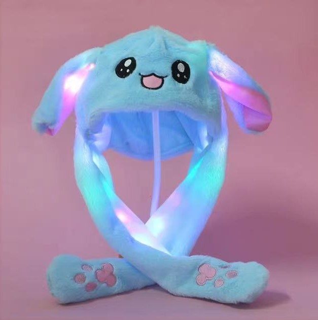 Подвижна шапка зайче с мърдащи се уши и LED светлини / Цвят: Розов, Си