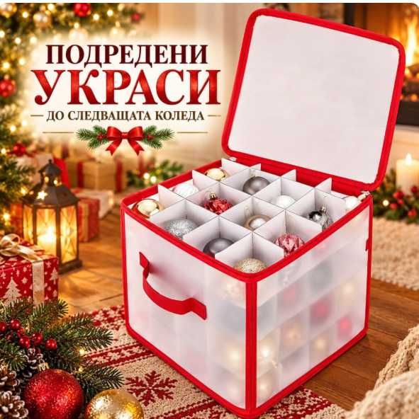 Спасете коледните играчки! Органайзер с цип и 64 гнезда