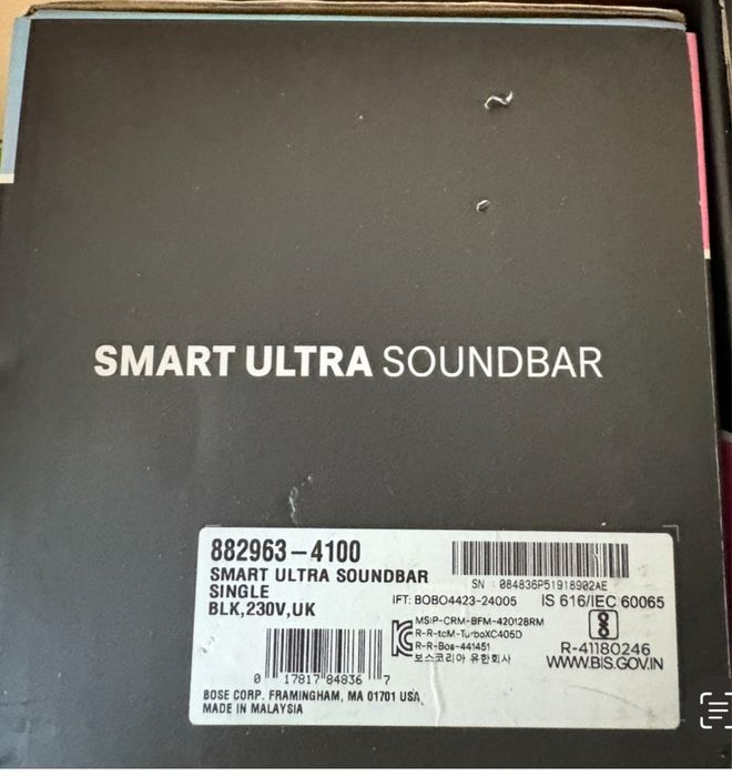 Soundbar Bose Smart Ultra, Dolby Atmos, Wi-Fi, sigilate, transport inclus