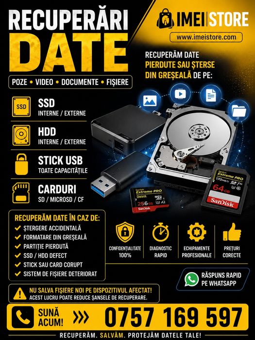 Recuperare Date SSD, HDD, Stick USB și Carduri de Memorie | IMEI STORE