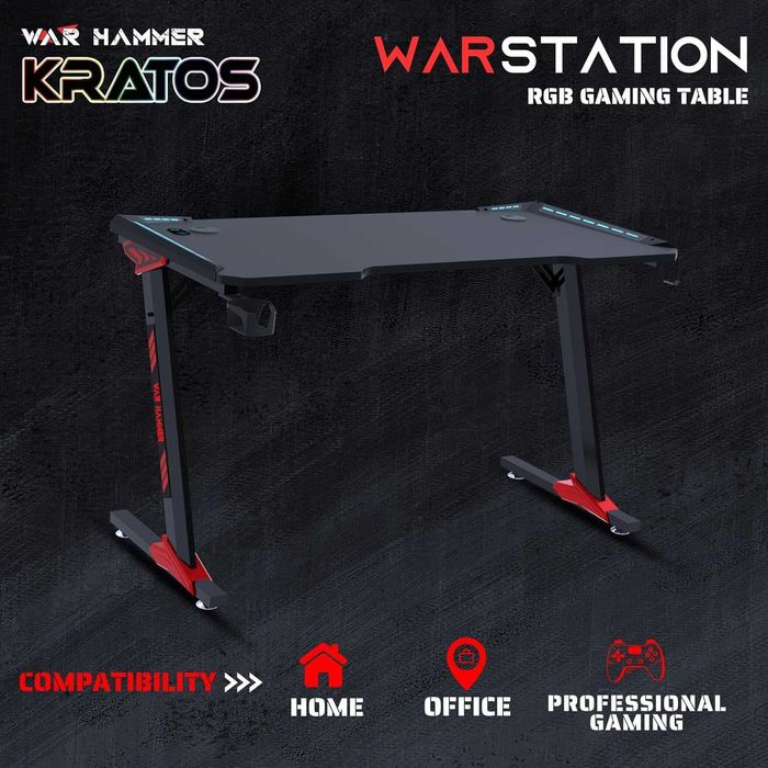 Геймърско компютърно бюро  RGB,  повърхност от карбонови влакна №7