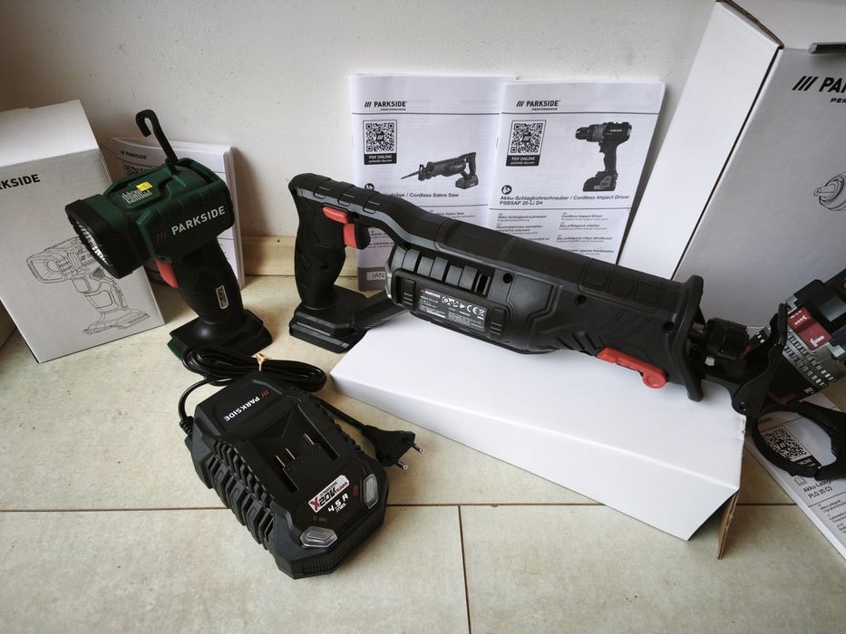 Ударерен винтоверт,саблен трион,прожектор и зарядно 20V 4,5A Парксайд