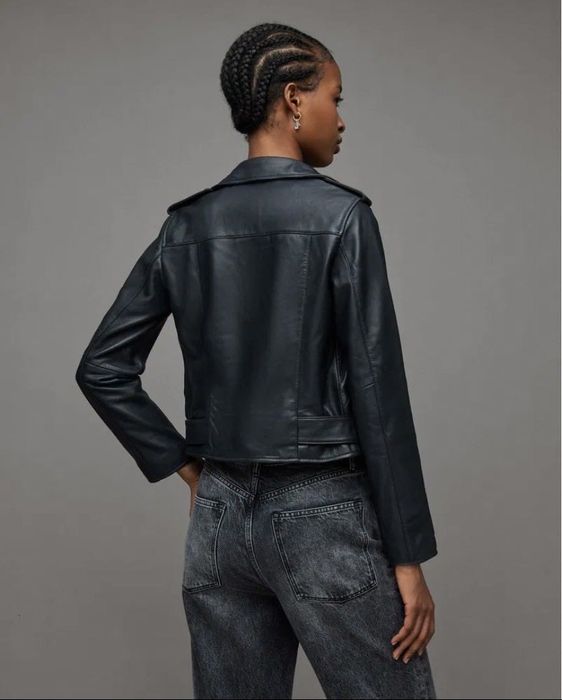 AllSaints Balfern Дамско Кожено яке Агнешка Кожа Черно Small UK 8